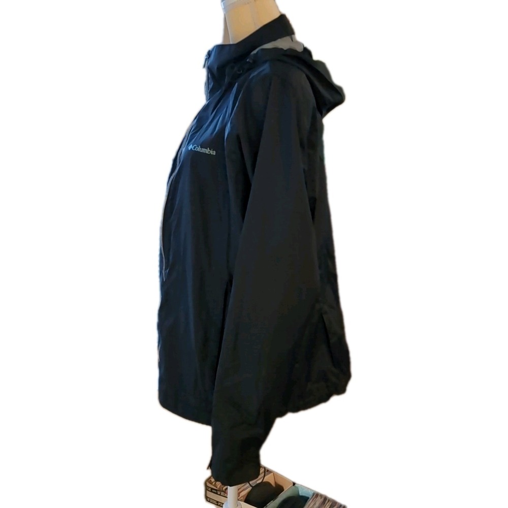 Columbia Women's Athletic Jacket Nylon Adjustable Hood Sleeves Bottom Black XL - Picture 2 of 11